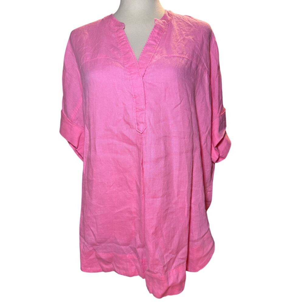 Marks & Spencer Pure Linen V-Neck Tunic, Flax Linen, Dolman, Pink, Plus Size 14